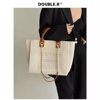 Xiao Rui Pretty Bag Pearl Large Capacity Satchel One Shoulder Linen White Pearl White-Small amount of In Stock