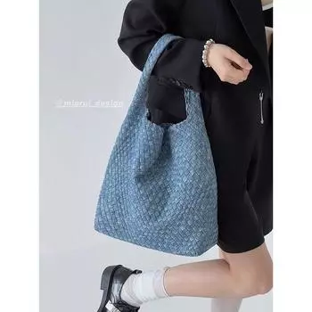 Xiao Rui Pretty Bag Tie-Dye Hand-Woven Bag Blue Snowflake Blue Large-Small In Stock