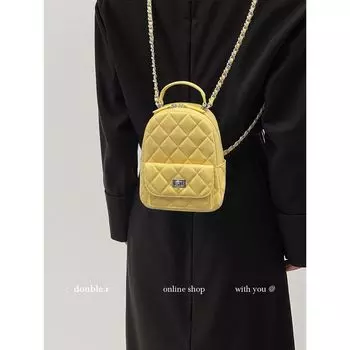 Xiao Rui Pretty Bag Tropical Road Washed Denim Chain Backpack Bags Female 2025 New Arrival Classic Style Small Backpack Blue Denim yellow-a small amount of In Stock