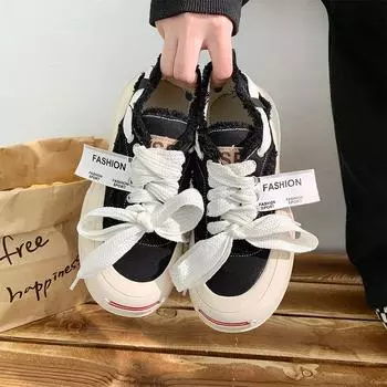 Xiaobai Canvas Shoes Women s New Spring and Summer Versatile Niche Design Flat-bottomed Skateboard Shoes 35 чёрный