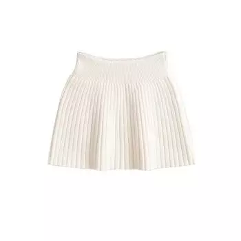 Xiaoguzi High Waist Stretch Knitting A- line Skirt Figure-Flattering Easy to Wear Simple Plaid Bottomless Pants Short Skirt for Women Beige White S