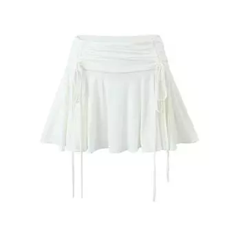 Xiaoguzi Stretch Sexy Sports Short Skirt Drawstring on Both Sides White S