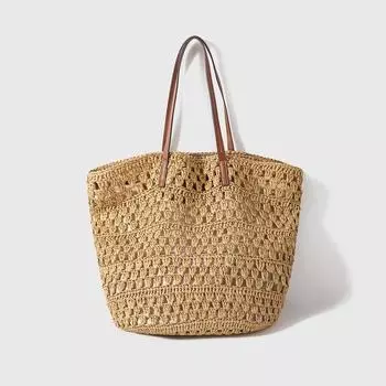 Xiaohange 2025 New Large Capacity Shopping Trip Woven Bag/Fashion Simple Style Shoulder Handbag Light brown