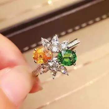 Xiaohongshu New High Quality Green Yellow Zircon Womens Ring Light Luxury Color Zircon Wedding Party Jewelry No. 6