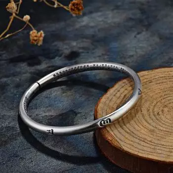 Xiaohongshu S999 Браслет-мантра из стерлингового серебра с шестью символами, Нишевый дизайн, Винтажное модное открытие, Браслет для пары из стерлингового серебра, Стиль ретро Adjustable size