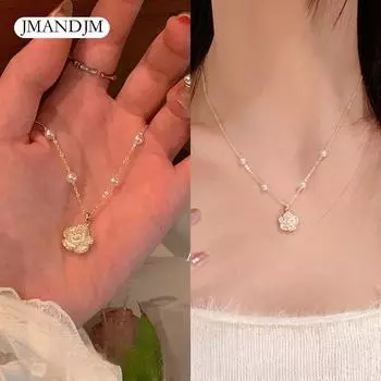 Xiaohongshu та же первая любовь цветок камелии ожерелье женская ретро жемчужная ключичная цепочка нишевая ювелирные изделия высококачественные аксессуары