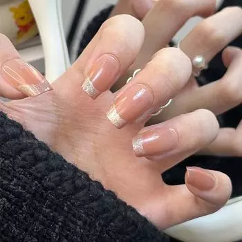 Xiaohongshu Высококлассные французские блестящие носимые типсы для ногтей для осени/зимы - Ручная работа, съемные, стильный маникюр Handmade XS Size Nails - 10 Pieces/Bag