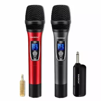 XIAOKOA Динамическое беспроводное ручное караоке Беспроводное 80 м Стабильное ручное шумоподавление Длительное время Работает от аккумулятора Порт микрофона Совместимо с инструкцией по эксплуатации
