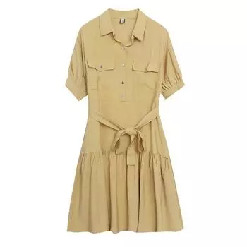 Xiaomei Recommend ~ Lapel Sense of Design Shirt Dress Female Summer Asymmetrical Loose and Idle Casual Light Thin Pocket Image color S