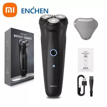 Xiaomi Электробритва ENCHEN Warrior, машинка для бритья бороды, USB-перезаряжаемая, 3D-плавающее лезвие, триммер для сухой и влажной бороды чёрный