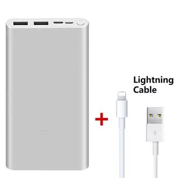 Xiaomi Original 10000mAh Mi Power Bank 3 внешний аккумулятор 22.5W быстрая зарядка Powerbank 10000mAh Dual-USB алюминиевый Powerbank Add Lightning Cable серебряный