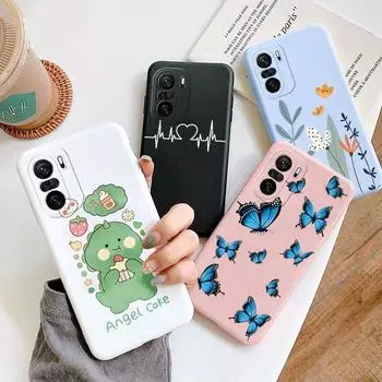 Xiaomi Poco F3 PocoF3 Mi 11i Чехол Силиконовая задняя крышка Розовые цветы Милый чехол для телефона с динозавром Poco F3 Мягкий бампер Противоударные защитные мягкие чехлы для телефонов POCO F3