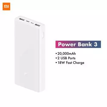 Xiaomi Power Bank 20000 мАч 3 18 Вт, двухсторонняя быстрая зарядка, USB C, портативный Mi Powerbank 20000, внешний аккумулятор, повербанк