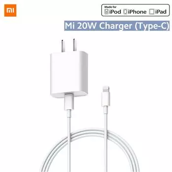 Xiaomi QC 3.0 Type-C 20 Вт Быстрое зарядное устройство USB-C Настенное зарядное устройство для телефона Кабель освещения EU Adapter