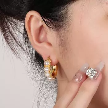 Xiaoxiang pearl string U-shaped ear buckle retro fashion light luxury versatile commuter pearl earrings 925 silver needle