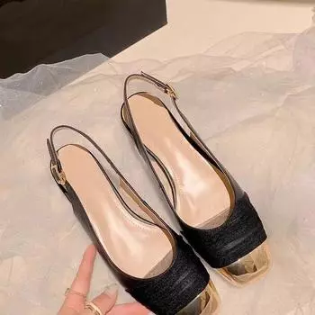 Xiaoxiang толстые босоножки-мешки на каблуке женские летние модные универсальные французские цветовые сочетания новые туфли на низком каблуке женские 35