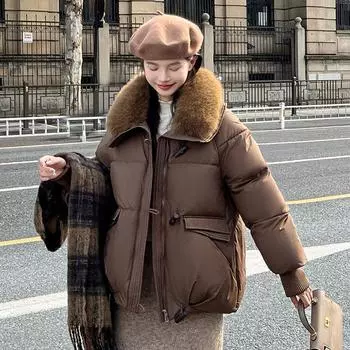 Xiaoxiangfeng Advanced Sense of Warmth, большой меховой воротник, пуховая хлопковая одежда для женщин, зимняя новая свободная хлопковая одежда большого размера для женщин M