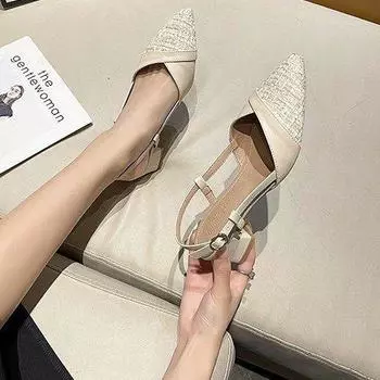 Xiaoxiangfeng bag head thick heel single shoes female pointed head spring 2024 new back empty high heels fairy versatile sandals 35 абрикосовый