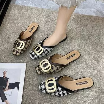 Xiaoxiangfeng Baotou half slippers women s 2025 spring and summer new French niche heelless women s shoes fashion low-heeled sandals 35 чёрный