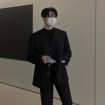 Xiaoxiangfeng Cardigan Jacket Men s Spring New Korean Style Loose and Versatile Jacket M чёрный