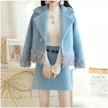 Xiaoxiangfeng Celebrity Temperament комплект из двух предметов, короткая шерстяная куртка из утолщенного хлопка ягненка, осенне-зимний комплект в иностранном стиле, прилив S suggestion [75-45kg]