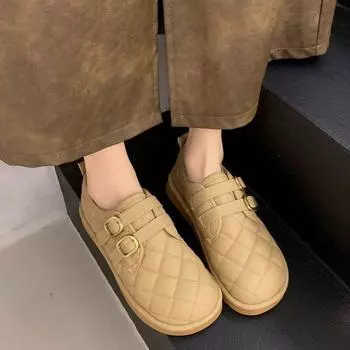 Xiaoxiangfeng cotton shoes women 2024 autumn and winter new flat-heeled casual cold-proof bread shoes velvet warm-soled loafers 35 чёрный