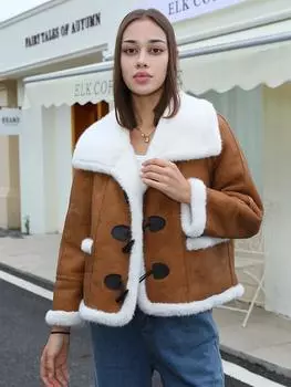 Xiaoxiangfeng Design женское пальто из кожи с искусственным мехом осень/зима мода пуговицы из бычьего рога индивидуальный дизайн M сожжены оранжевый