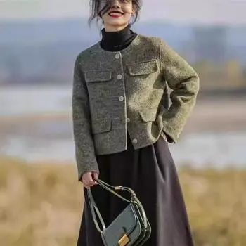 Двухстороннее кашемировое пальто Xiaoxiangfeng, женское короткое новое корейское осенне-зимнее шерстяное пальто высокого класса S