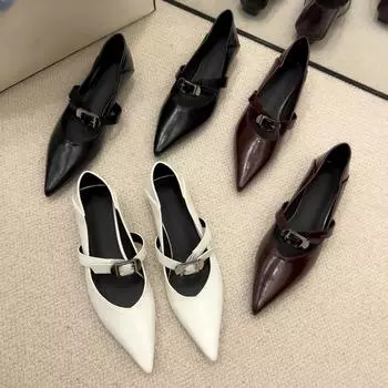 Xiaoxiangfeng европейская и американская мода остроносые толстые каблуки одинарные туфли легкие мягкие кожаные однословные пряжки пояс с юбкой мода маленький 35 чёрный