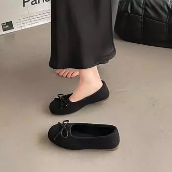 Xiaoxiangfeng flat-bottomed bow shallow mouth one pedal ballet single shoes female 2025 spring and summer fairy Mary Jane shoes 35 чёрный