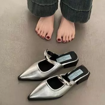 Xiaoxiangfeng French pointed toe slippers summer new high-end simple slope heel cool slippers muller shoes women s shoes 35 чёрный