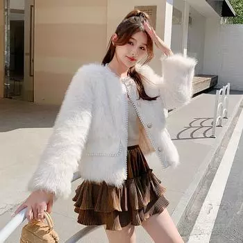 Xiaoxiangfeng Haining искусственная лисья шерсть молодая искусственная меховая куртка женская короткая 2024 зима меховой утолщенный топ S белый