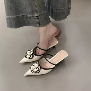 Xiaoxiangfeng high heels French bag head half slippers fairy shoes 2025 new summer temperament pointed single shoes 34