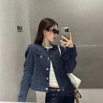 Xiaoxiangfeng хлопчатобумажное пальто с подкладкой для женщин осень-зима новый французский знаменитый темперамент ретро короткий хлопковый топ модный S recommends 80-47.5 kg темно-синий