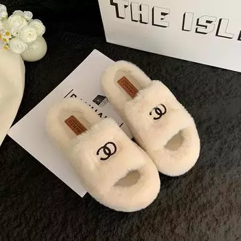 Xiaoxiangfeng Home Mao Mao Тапочки женские 2024 Новые вышитые модные повседневные одно слово толстая подошва повседневные хлопковые тапочки Tide 35 бежевый