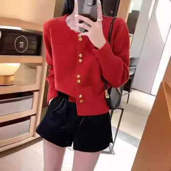 Xiaoxiangfeng иностранный кружевной вязаный кардиган женский осень-зима новый дизайн чувство моды короткий мягкий вощеный свитер куртка прилив One Size