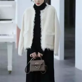 Xiaoxiangfeng искусственная норка бархатный вязаный кардиган женский осень и зима новый дизайн чувство европейского кисточки круглый вырез свитер женский one size fits all хаки