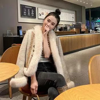 Xiaoxiangfeng искусственный мех лисий мех шерстяной мех сращивание куртка женственность светская львица молодая мода искусственный мех топ S