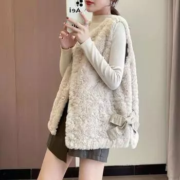 Xiaoxiangfeng искусственный меховой жилет из кролика, женская весенне-осенняя новая меховая жилетка из искусственного меха кролика, свободное пальто без воротника XXS do not shoot