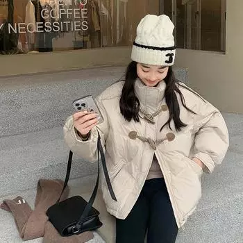 Xiaoxiangfeng куртка зимняя пуховая хлопковая одежда с пряжкой-рогом женская короткая студенческая хлебная одежда для омоложения M белый