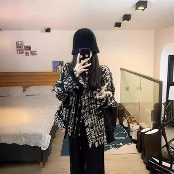 Xiaoxiangfeng jacket women s 2024 autumn new woven fringed retro temperament tweed top S