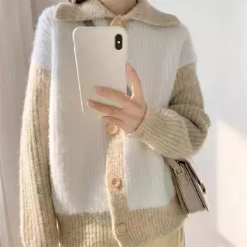 Xiaoxiangfeng контрастный цветной толстый свитер женский осень и зима новый ленивый ветер мягкий восковой вязаный кардиган женское пальто One Size