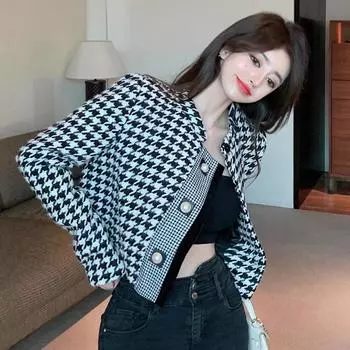 Xiaoxiangfeng куртка женская весна и осень новый знаменитый темперамент тысяча птиц сетка стиль Хепберн легкая роскошная куртка короткий топ S within 45kg