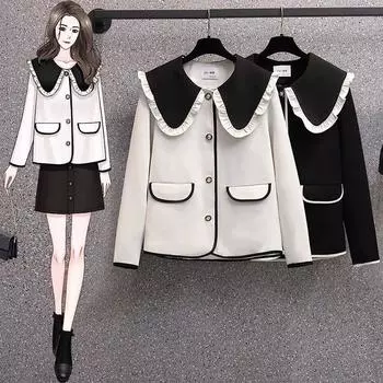 Xiaoxiangfeng куртка женская весна и осень новый кукольный воротник мода корейский свободный маленький студенческий топ S Below 47.5 kg чёрный