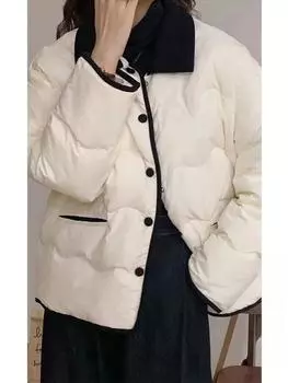 Xiaoxiangfeng легкая пуховая одежда с хлопковой подкладкой женская маленькая короткая куртка с хлопковой подкладкой 2024 зимняя новая куртка с хлопковой подкладкой пирог преодоление S [Recommended 80-45kg]