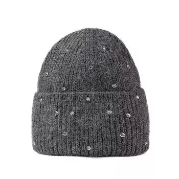 Xiaoxiangfeng легкая роскошная шапка из цветного кроличьего меха с бриллиантами, женская зимняя новая нежная вязаная шапка, утолщенная термошапка M56-58cm чёрный