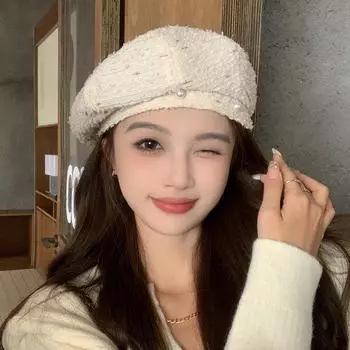 Xiaoxiangfeng легкий роскошный жемчужный цветочный берет для детей, осень и зима, новый иностранный стиль, уменьшающий возраст художника, универсальная шляпа-бутон чёрный