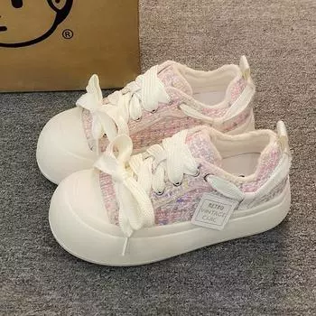 Xiaoxiangfeng little white shoes women s high-end sense versatile platform bread shoes 2024 autumn new canvas shoes sports board shoes 35 розовый