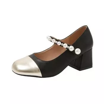 Xiaoxiangfeng Mary Jane shoes women s light shoes thick heel 2025 spring new beaded French color matching temperament single shoes 34