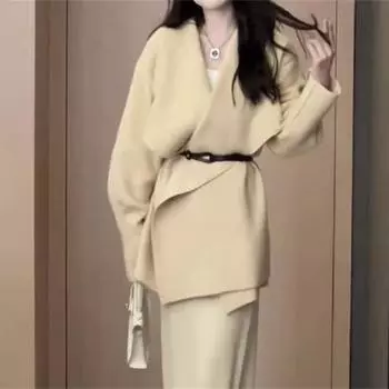 Xiaoxiangfeng мягкий восковой свитер куртка женская осень и зима новый V-образный вырез дизайн темперамент женский вязаный кардиган топ женский one size fits all хаки